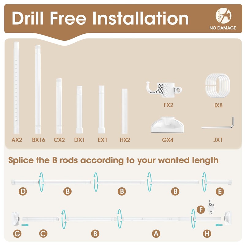 Bonpally Room Divider Curtain Rod, No Drilling Room Separator for