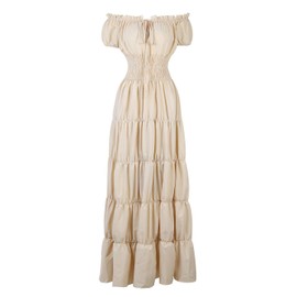 Zhitunemi Renaissance Costumes Women Medieval Chemise Dress Under Dress Peasant Irish Beige L