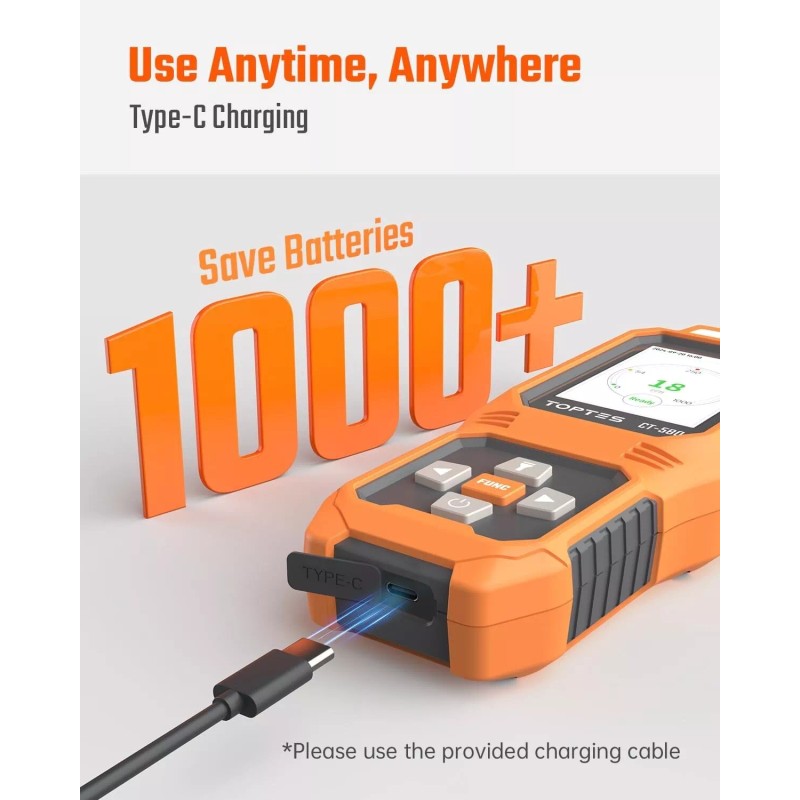 TOPTES CT-580 Portable CO Detector | Rechargeable with Alarm, TFT