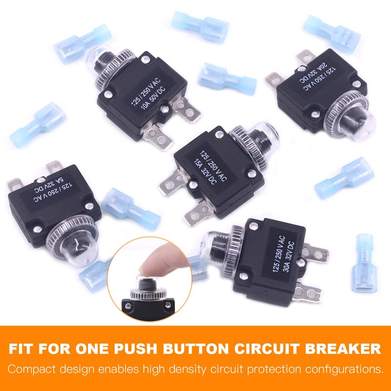 Rustark 30 Pcs DC Push Button Reset Circuit Breaker Assorted
