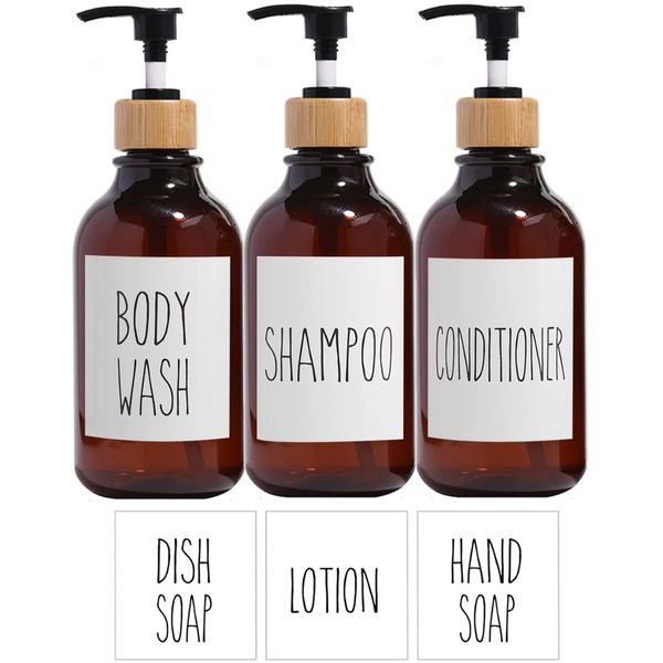 Shampoo and Conditioner Dispenser-Set of 3-16 oz Reusable Pump Bottle