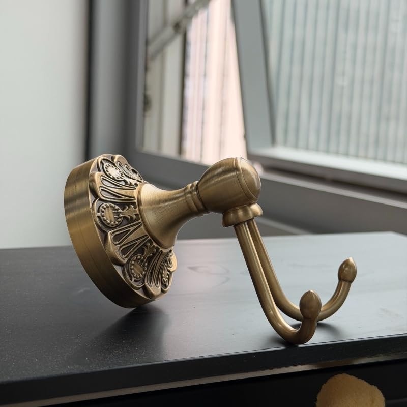 KWQKEM European Vintage Solid Brass Double Hook – Antique Bronze