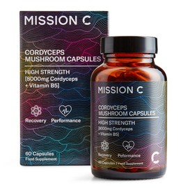 Cordyceps Mushroom Capsules 8,000mg with Added Vitamin B5 | Nootropic Supplement for Cognition, Athletic Performance, Endurance & Stamina | 60 Two-a-Day Vegan Capsules - Mission C Cordyceps