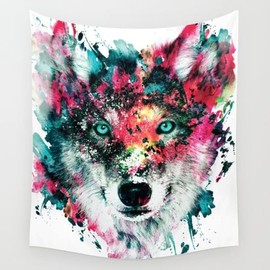 Multicolor Wolf Staring at The Front Painting Wall Hanging Tapestry with Romantic Pictures Art Nature Home Decorations for Living Room Bedroom Dorm Decor (60"H x 80"W, Wolf)