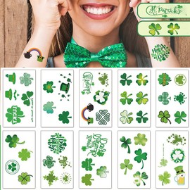 St. Patrick’S Day Tattoos Shamrock Temporary Tattoo Sticker Waterproof Clover Lucky Tattoos for Adults Kids Saint Patricks Day Costume Party Decor Supplies on Face Body 10 Sheets.