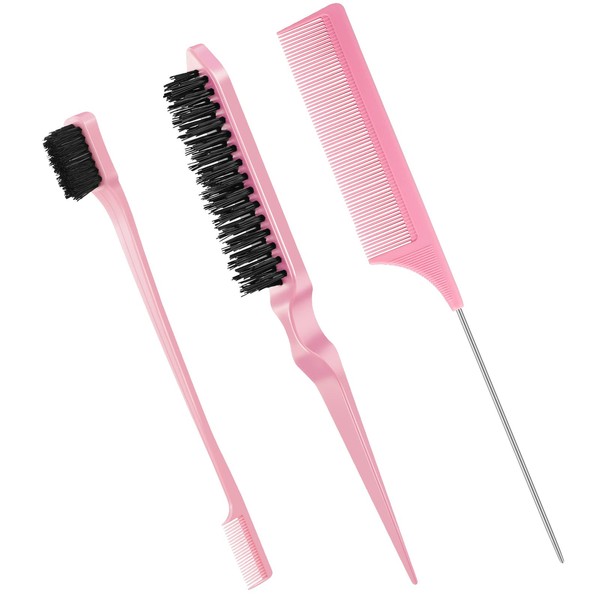 Cerolopy 3 Pcs Hair Styling Comb Teasing Comb Set, Professional Hair Styling Comb Kit Rat Tail Comb Brush Triple Teasing Comb for Men Women Teasing, Slicking, Brushing, Combing, Styling Hair