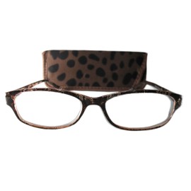 Foster Grant Sondra Womens Brown Snakeskin Fashion Reading Glasses w/Case +2.00 Free Hard CASE + Microfiber Cloth