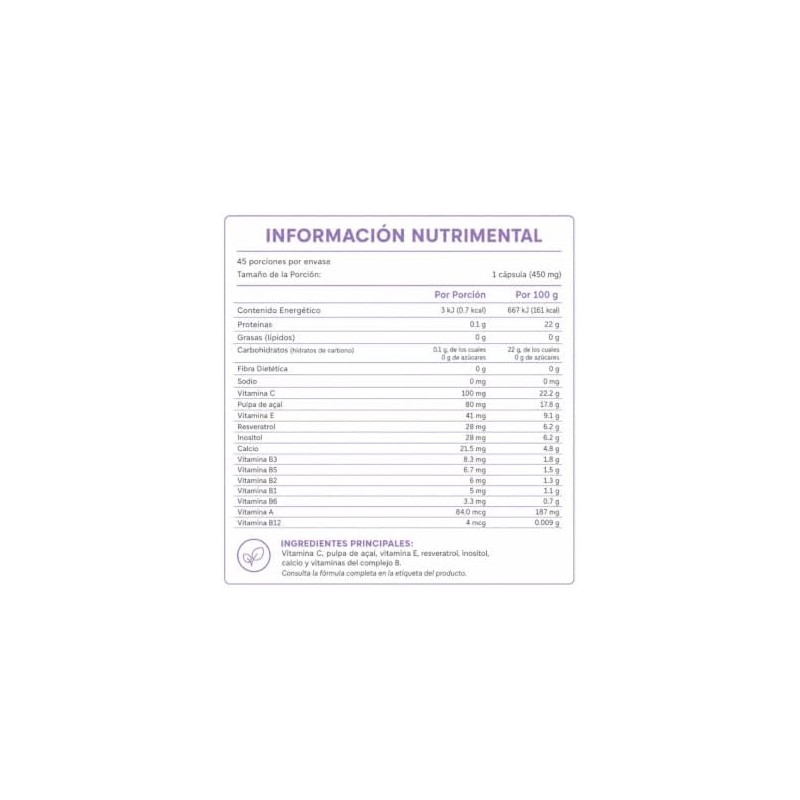 Resveratrol Suplemento Alimenticio, 45 Cápsulas