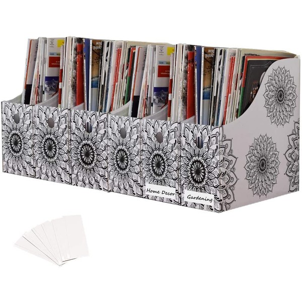 Evelots Magazine File Holder/Organizer-4 Inch Wide-Mandala-With Labels-Set/6