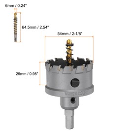 HARFINGTON Carbide Hole Saw Kit 54mm (2-1/8") Metal Hole Cutter Set with 5pcs Center Drill Bits Springs 1pcs Wrench for Stainless Steel Copper Iron Aluminum