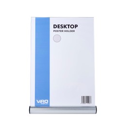 Edge Desktop Display – A5 Portrait (148.5 x 210mm) by Viro – Sleek Aluminum Base wicth Clear Acrylic Holder, Ideal for Menus, Promotional Displays, & Point of Sale (POS) Materials, Easy Poster Swap