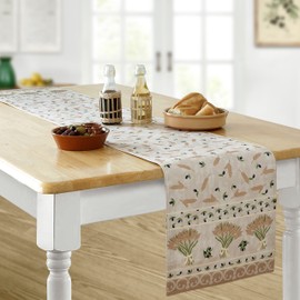 Home Bargains Plus Rectangle Fabric Table Runner, 70 Inch Long, Wheat and Olives Print, Indoor Outdoor Stain and Water Resistant Fabric Table Runner, Provence French Country