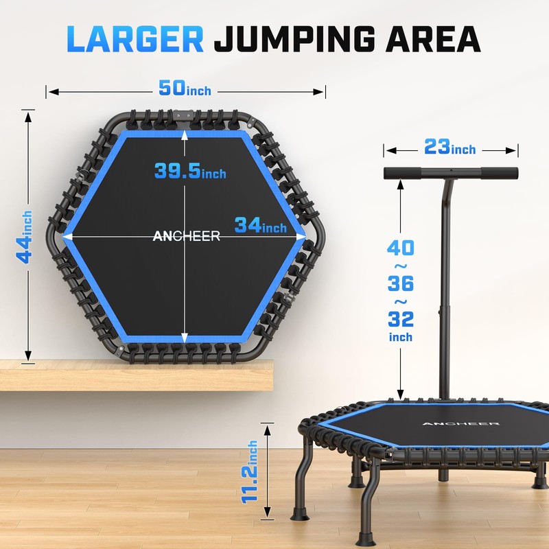 ANCHEER 50" Rebounder Trampoline for Adults with Adjustable Bar, 550
