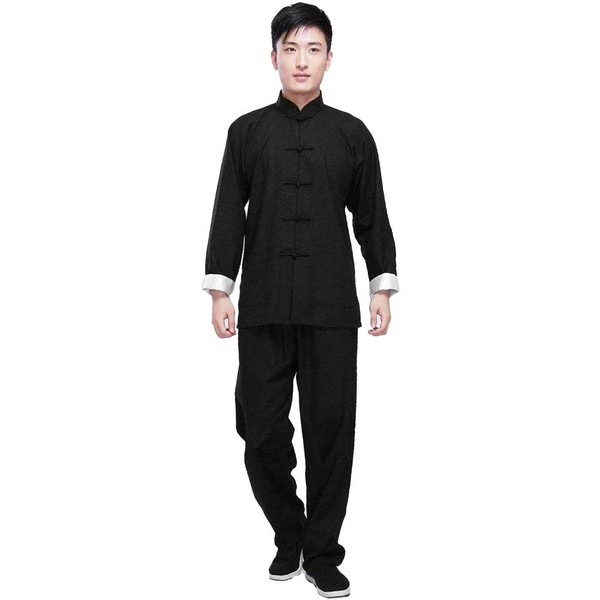 ZooBoo Kung Fu Uniform Clothing - Chinese Traditional Qi Gong Martial Arts Wing Chun Shaolin Tai Chi Taekwondo Training Cloths Apparel Clothing Pants for Man Women Arthritis - Cotton (Black, M)