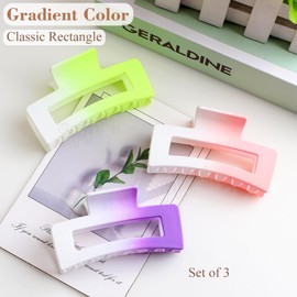 Sppry Medium Rectangle Matte Claw Clips for Women Thick/Thin Hair, Gradient Color, Set of 3 (Beige Pink & Purple & Green)