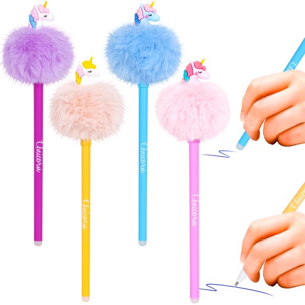 YOYTOO Erasable Gel Pens, 4pcs Retractable Cartoon Unicorn Erasable Pens