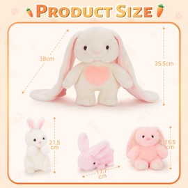 MorisMos Bunny Teddy Set, 4pcs Realistic Rabbit Soft Toy, Cuddly Fluffy Bunny Plush Toy, Kawaii Stuffed Animal Present for Boys Girls Birthday Deco