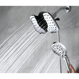 INAVAMZ 2-in-1 Shower Heads with Handheld 2.5GPM: 10” Rain Shower Head & Hand Held Shower Head, 9 Spray Settings Detachable Shower Head with ON/OFF Switch and 15-Stage Filter