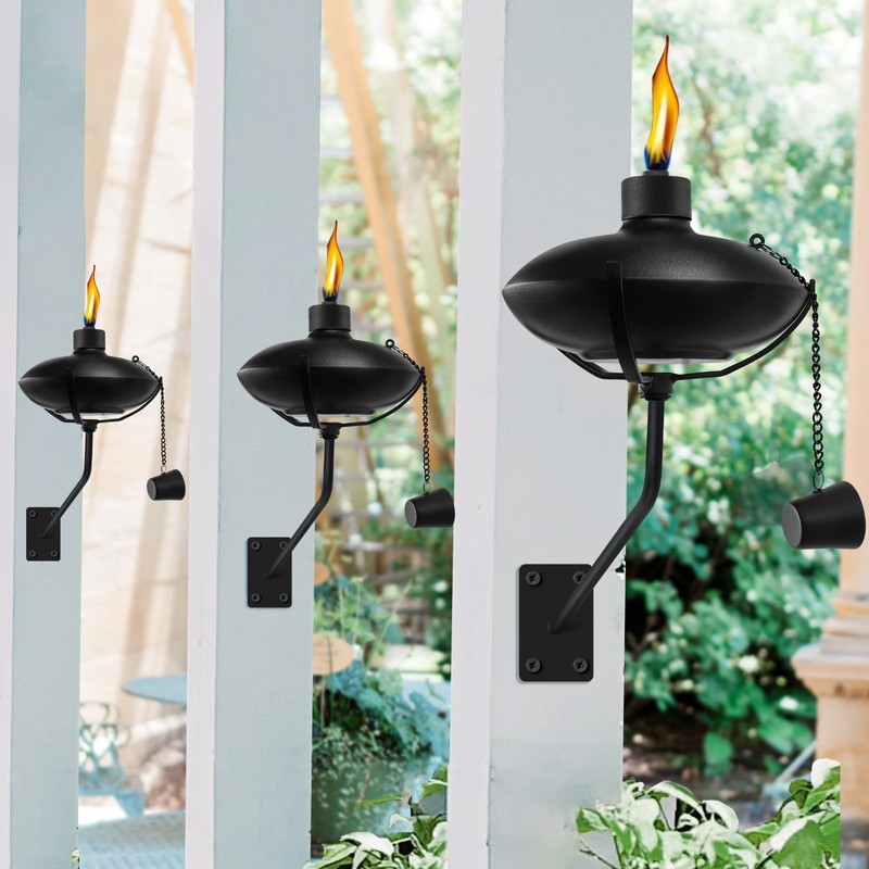 FAN-Torches 6 Pack Wall Mounted Citronella Torches, 18 oz Garden