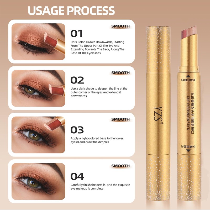 6 Colors Dual 3-Color Gradient Eyeshadow Stick,Metallic Cream Eye Shadow