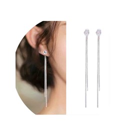 Yheakne Boho Snake Chain Earrings Silver Cubic Crystal Stud Earrings Thin Dangle Chain Earrings Long Linear Drop Earrings Jewellery for Women and Girls Gifts, Alloy Steel
