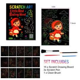 Leibster Scratch Art for Kids 15 Sheets 8x6.4 Inch Rainbow Scratch Paper Kids Return Gifts for Birthday Party（Little Red Riding Hood）