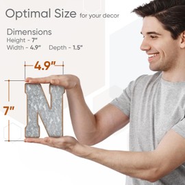 CraftyCrocodile 7" Galvanized Metal Letters for Wall Decor - 3D Letter N for Hanging & Free Standing - Decorative Rustic Alphabet Letters for the Living Room, Bedroom, Kitchen