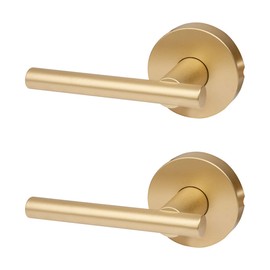 Designers Impressions Kain Design Satin Brass Dummy Non Turning Euro Door Lever Hardware for Closet Doors (Non- Functioning), 2 Pack