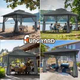 Pop Up Gazebo 11x11 - Outdoor Canopy Tent with Mosquito Netting & Wheeled Carry Bag, Double Roof Gazebos for Backyard Party Garden Wedding Camping (Gray, 11x11)