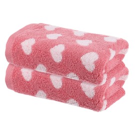 sourcing map 2 Pcs Bathroom Hand Towels Pink Soft Absorbent Face Towels Cotton Wash Cloths 13 x 29 Inch Kitchen Hand Towels for Bathroom Gym Drying Hand Face Hair (Heart Pattern)