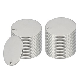 PATIKIL 32 Pcs Metal Stamping Blanks, 20mm Round Name Tags Stainless Steel Circle Blanks Label Flat Plate Disc with Hole for Laser Engraving Stamping Dog Tags Keychain Making, Silver Tone