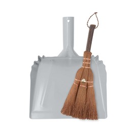 Small Metal Dust Pan and Brush for Fireplace, Garage, Shop, 9" Wide