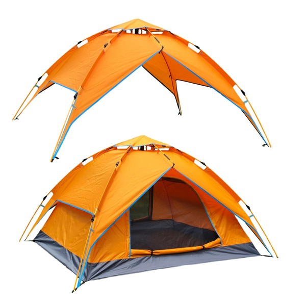 McWay Automatic Camping Tent - Instant Hydraulic Pop up Tent - Waterproof 3 Person Tent 2 in 1 w/Sun Shelter Portable & Lightweight (Orange)
