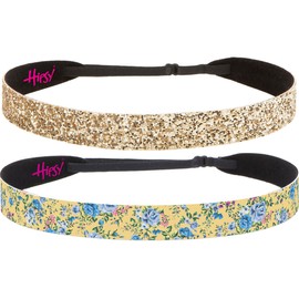 Hipsy Women's Adjustable NO SLIP Wide Country Flower Headbands (Wide Yellow & Gold Glitter 2pk)