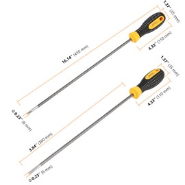 SEUNMUK 6 Piece 12 Inch long Magnetic Precision Screw Driver Tool, Flat Head and Cross Head Screwdriver Set, Magnetic Long Screwdriver Set with Rubber Handle