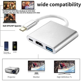 USB C to HDMI Adapter, 4K Type-C Hub Thunderbolt 3 to HDMI USB 3.0 Port and USB-C Charging Port, USB-C Digital AV Multiport Adapter Compatible with MacBook, MacBook Pro/air