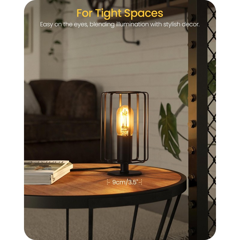 GOEBLESON Industrial Small Table Lamp, Small Bedside Lamp with Dimmable