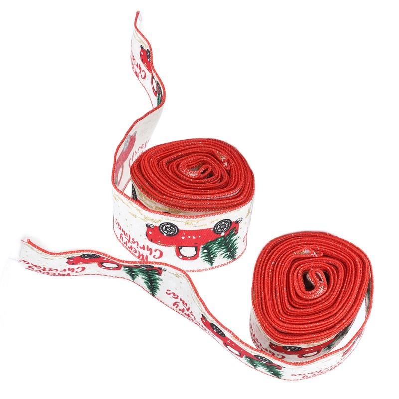 2pcs Christmas Decoration Ribbon Clear Vivid Pattern Durable Packaging Ribbon