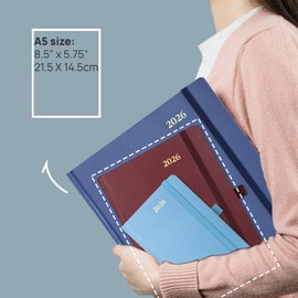 POPRUN Calendar 2026 Daily Planner 21.5 x 14.5 cm, Daily Calendar A5 1 Day 1 Page (Monday - Sunday), Diary (Jan.2026-Dec.2026) with Hard Cover, Pen Loop - Light Yellow