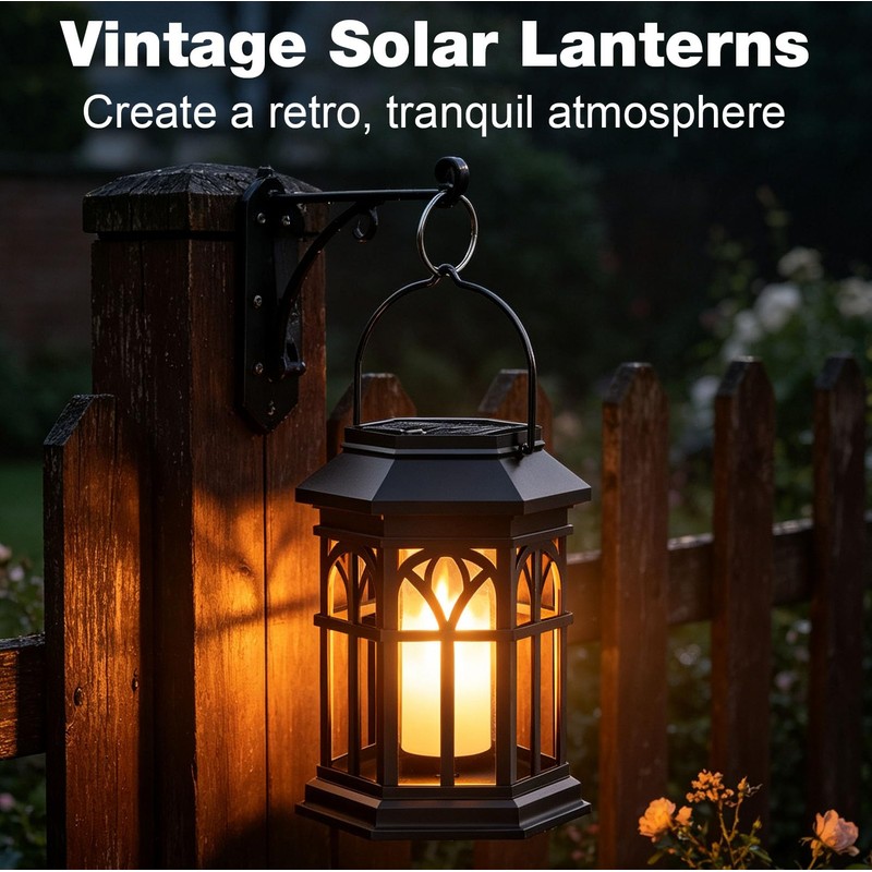 Amzxart 2 Pack Solar Lantern Outdoor Lights, Upgraded Flame Solar