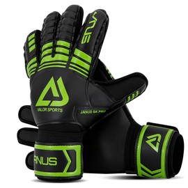 Aegicormy Soccer Goalkeeper Gloves with Finger Protection to Prevent Injuries, Strong Grip for Tough Tackles, Suitable for Children and Teenagers as Well as Adult Soccer Gloves (A-Black-Green, 6)