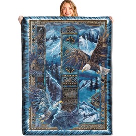 MIEPOS Blue Eagle Mountain Throw Blanket,50x60in,Soft,Lightweight Flannel,Majestic Eagles Southwestern Blankets - Gifts for Adult & Wildlife Lovers,for Couch Office Travel,Home Living Room Decor