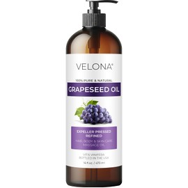 Aceite 100% orgánico GRAPESEED de Velona | Aceite natural para cocinar y cuidar la piel, el cabello y la cara | Carrier, refinado, prensado en frío | Tamaño: 2, 4, 8, 16, 24, 32, 64 oz y 7 lb, 473,18ml