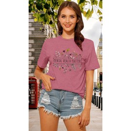 Qskall Mental Health Matters Shirt for Women Be Kind Tshirts Therapist Tee Top Pink