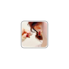 Aneneiceera Boho Resin Red Hoop Earrings Wide Acrylic Dangle Earring Red C Shape Stud Earring Round Burgundy Earrings Jewelry for Women