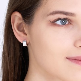 Platinum Chunky Huggie Earrings for Women Silver - Square Hoop Silver Earrings - Hoops Earings For Women - Earring Hoops Chunky Square Huggy Earing Loop Hypoallergenic Cuff Huggies Trendy Jewelry