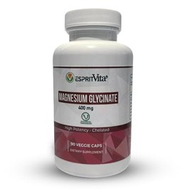 Esprit Vita Magnesium Glycinate 400mg 90 Veg Capsules | Chelated for High Absorption | for Healthy Sleep Nerve and Bone Health | Gluten Free, Non GMO | 30 Day Supply