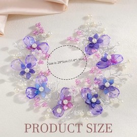 Campsis Diadema de Cristal Morado para Niñas con Flores, Accesorios para El Cabello de Princesa con Perlas, Diademas Florales para Boda para Mujeres