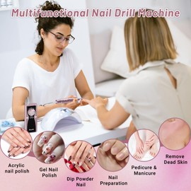 Electric Nail Drill Professional Kit: 35,000 RPM USB Rechargeable Efile Nail Drill Nail File with 12 Bits for Polishing Gel/Acrylic Nails- Portable Manicure Tool Set for Salon/Home-Pink