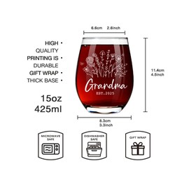 ZWV Grandma Wine Glass Est 2025, First Time Grandma Gifts, Grandma Gifts, Pregnancy Announcement Gift, Mother's Day Gift, For Grandma Couple Mom-106